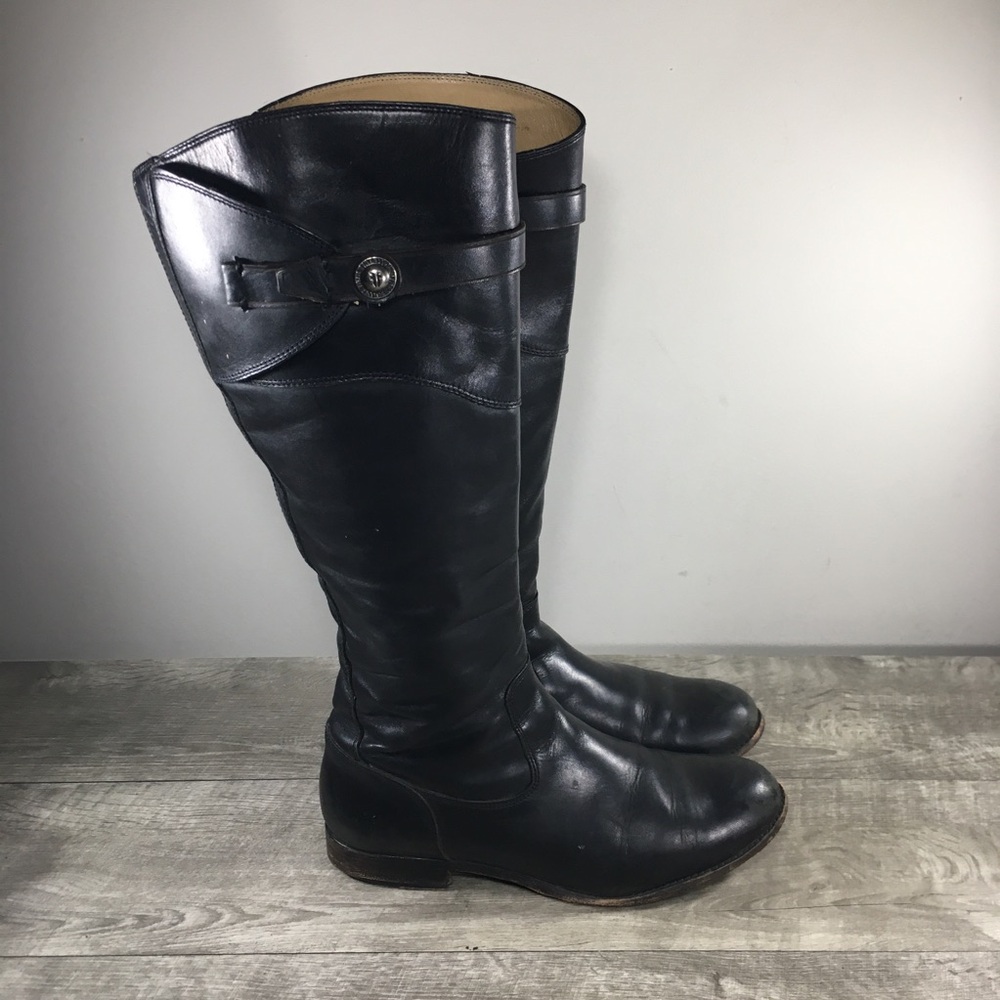 Womens Frye 76111 Molly Button Tall Black Leather Knee-High Riding Boots Size 10